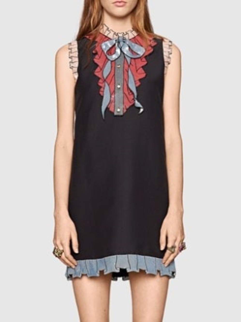 5K Limited 💎 GUCCI Black Sleeveless Spankled Ruffle Bow Dress 36
